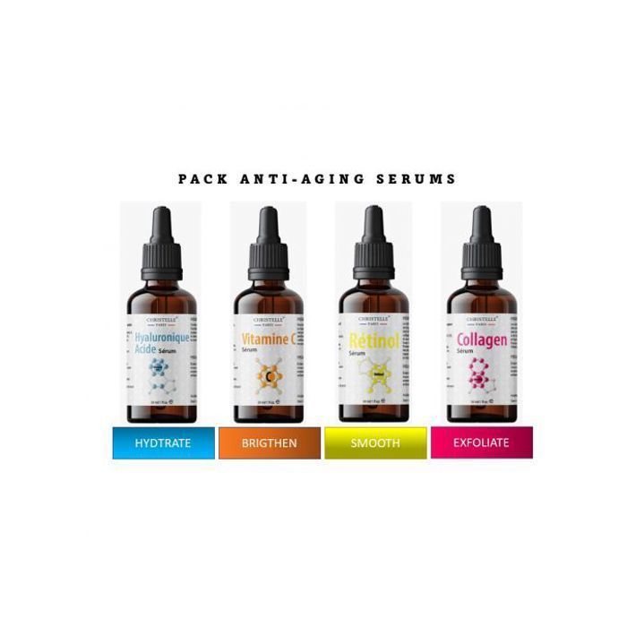 PACK SERUM: sérum Acide Hyaluronique+Sérum Vitamine C+Rétinol+collagen