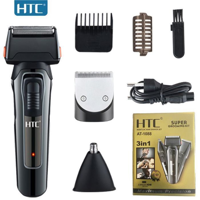 Tondeuse à cheveux et barbe - HTC - AT-1322 - Rechargeable - Autonomie 120 min - 3 en 1