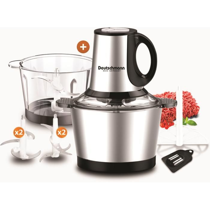 Hachoir Electrique - DEUTSCHMAN - DM-2020W - Bol Inox 2L - Bol en Verre - 500W