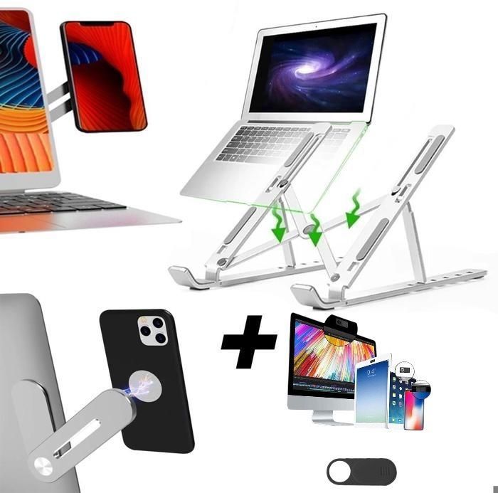 3pcs Support multitâche de smartphone magnétique et Support en Aluminium pour Macbook PC Portable et tablet + anti-espion webcam