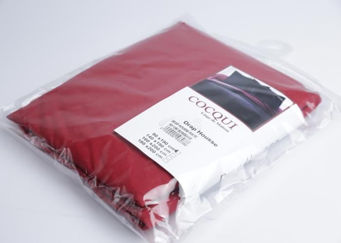 Drap Housse - COCQUI - 90x190 - Polycoton - Bordeaux - Lavable en machine
