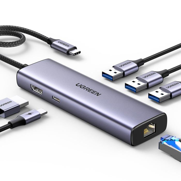 Hub USB C - Ugreen - 15598 - 6 en 1 - HDMI 4K - Ethernet Gigabit - Charge 100W
