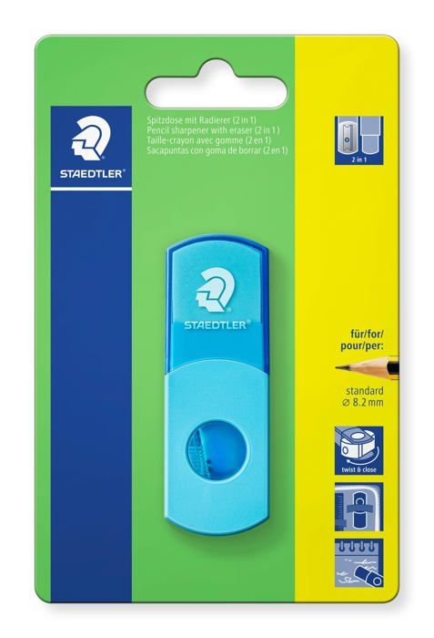 Taille-crayon - Staedtler - 511SEF30BK - Turquoise fluo - Gomme incluse - Réutilisable