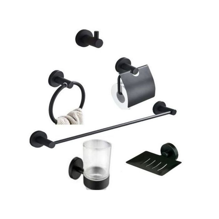 Ensemble de salle de bain - Noir - 6 pièces - Fini noir mat - Installation murale