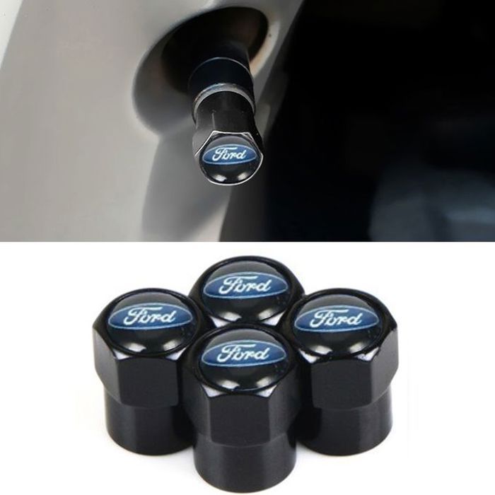 4 pièces Bouchon de valve logo Ford Noir