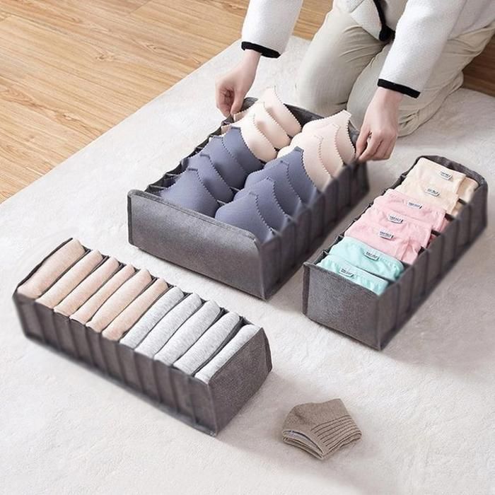 Boîte de rangement - Pliable - Carton - Pour vêtements et sous-vêtements - 3 pièces