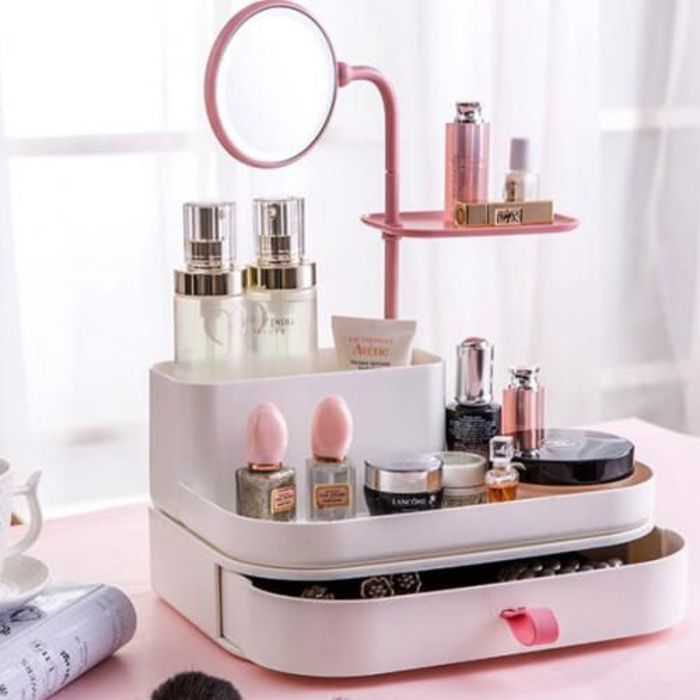 Organisateur De Maquillage Et Bijoux Réglable Avec Miroir Rotation 360°