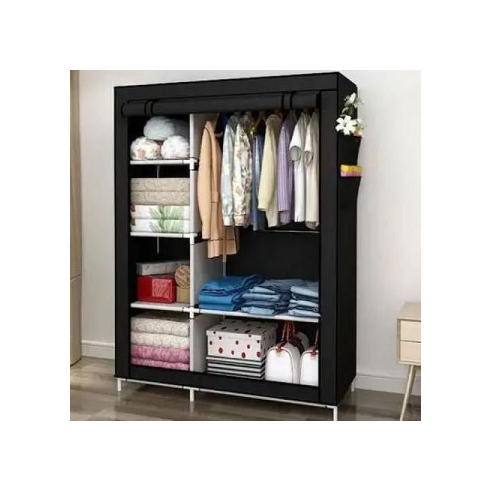 Armoire de Penderie - Noir - Grande Taille - Tissu Résistant - Facile à Monter - Mobile