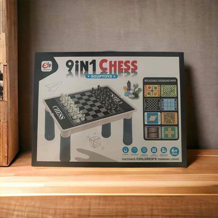 9in1 Table de jeux, échecs, backgammon, tic tac, parchisi