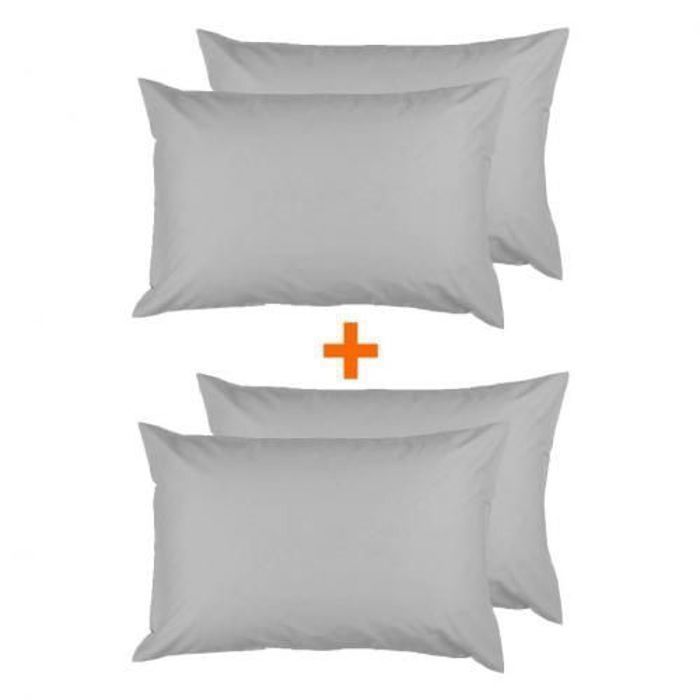Pack 4 Taies d'oreiller  Uni Gris Clair - 50x70cm // Doux &  Antiallergique