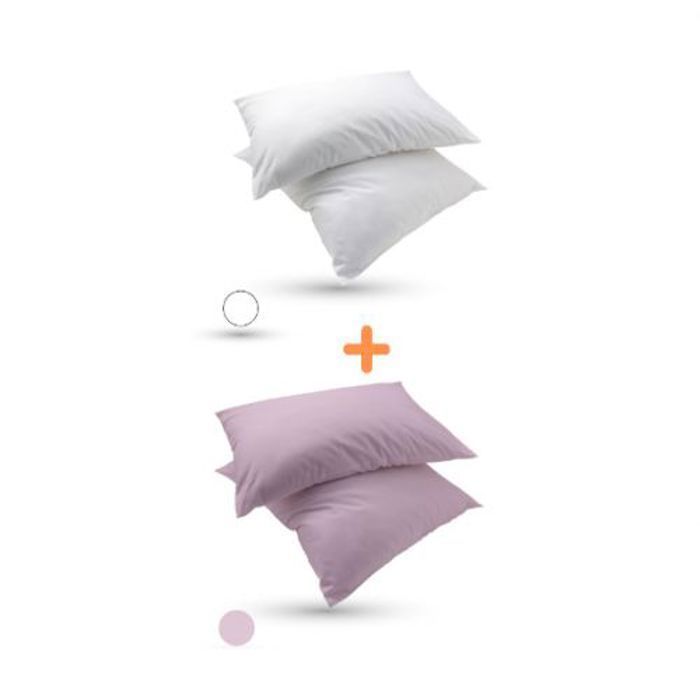 Taies d'oreiller - DWIRTY - Uni - Microfibre - 50x70cm - Antiallergique - Rose & Blanc