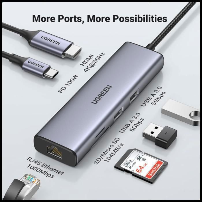 Hub USB-C - UGREEN - 90568 - 2x USB 3.0 - HDMI 4K30Hz - Charge rapide PD