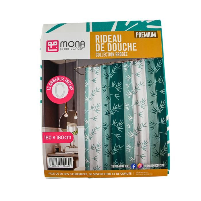 RIDEAU DOUCHE BRODE BAMBOO 180x180CM