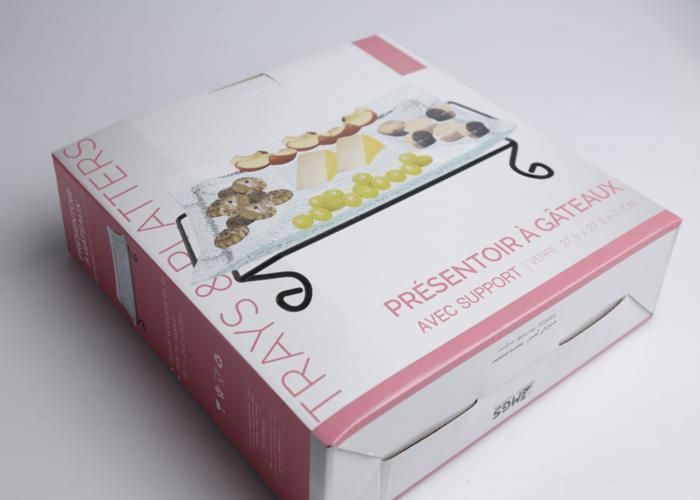 Plat de Présentation - CARE - Carré - Verre Transparent - 28x28x6cm - Pied Élevé