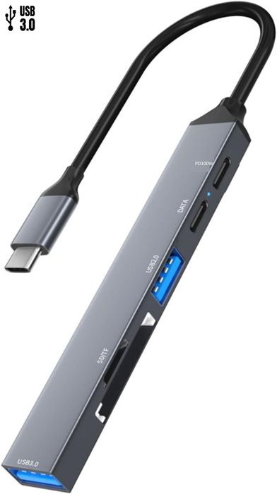 Hub USB C 6 en 1 extenseur USB 100W PD 5Gbps Transmission haute vitesse, séparateur Multiport USB C