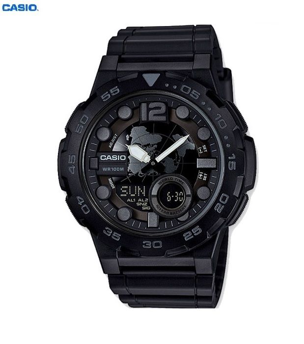 Casio montre pour hommes heure mondiale étanche 100 mètres- aeq-100w-1bvdf