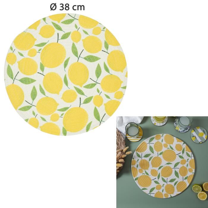 Set de table - Non spécifié - Bain de soleil - Jaune & Vert - Rond - D38cm