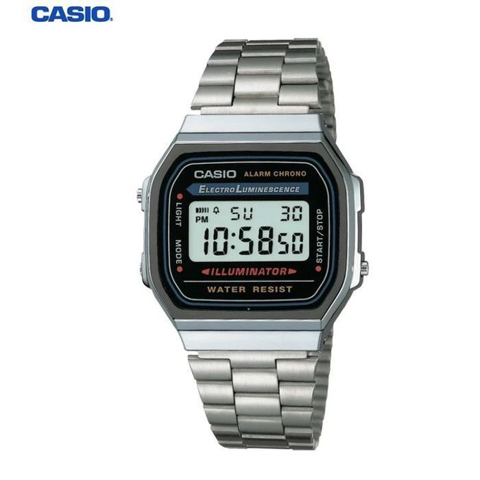 Casio Montre Unisexe homme et femme Numérique Rétro-éclairage Bracelet en acier inoxydable -A168WA-1DF