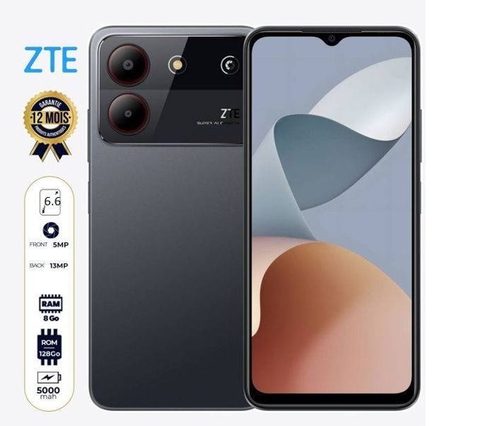Zte Smartphone 4G 6.6" Gsm-Dual Sim-13MP-128GB-Ram 8GB-Empreinte Blade54-Gray