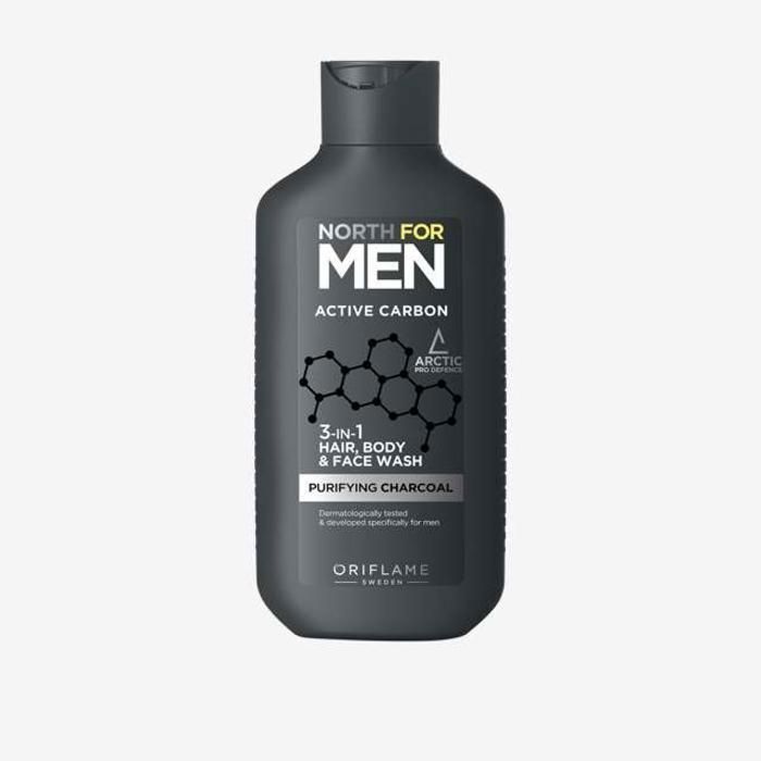 Nettoyant 3 en 1 - North For Men - Active Carbon - 250 ml - Non gras - Pour tous types de peau