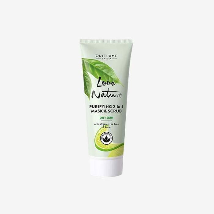 Masque et Gommage 2 en 1 - Love Nature - Arbre à Thé - Citron - Peau Grasse - 75 ml