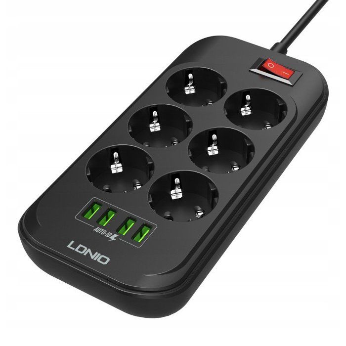Rallonge Multiprise - LDNIO - SE6403 - 6 Prises - 4 Ports USB - 2m Câble