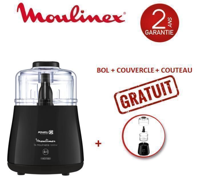 Hachoir - Moulinex - Moulinette Powelix - 1000W - Bol 500ml - Système de pression 3 étapes