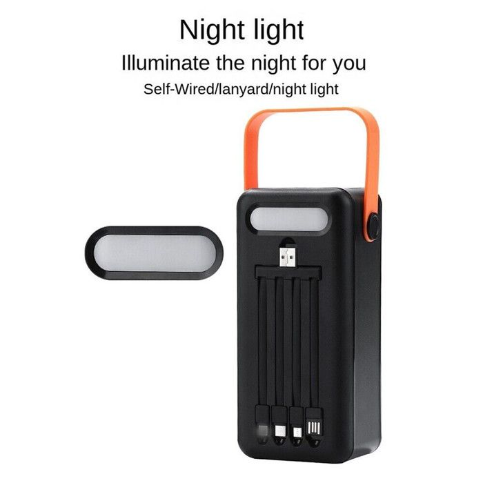 Power Bank 50000 mAh avec 4 Câbles Intégrés Charge Solaire 2 Lampes