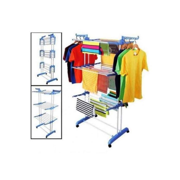 Séchoir à linge rétractable étendoir pliable en Acier inoxydable - bleu