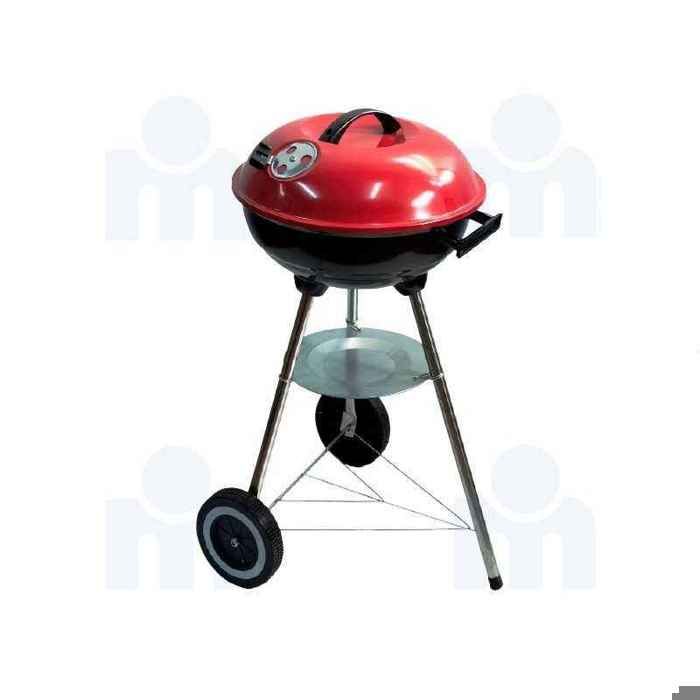 Barbecue à charbon rond avec couvercle & roue noir 40x36x64,5cm