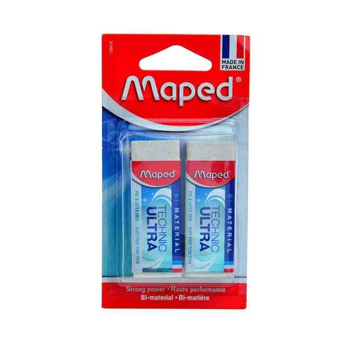 Lot de 2 gommes à effacer blanches bi-matière Technic Ultra - MAPED