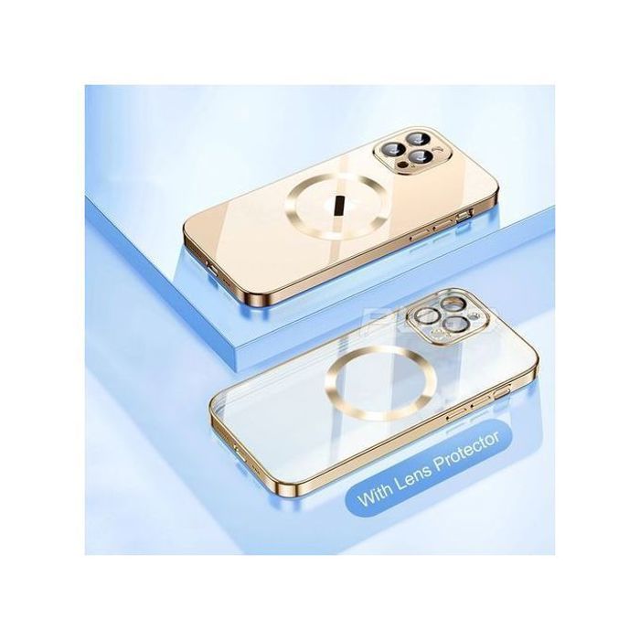 Pochette IPhone 14 pro transparent MagSaf anti-collision Haut Qualité Gold