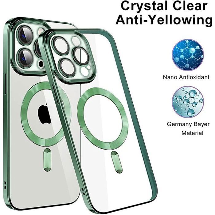 Pochette IPhone 14 pro transparent MagSaf anti-collision Haut Qualité Vert