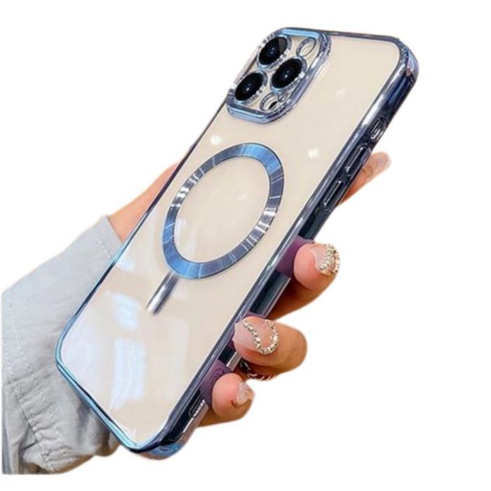 Pochette IPhone 14 Pro transparent MagSaf anti-collision Haut Qualité Bleu