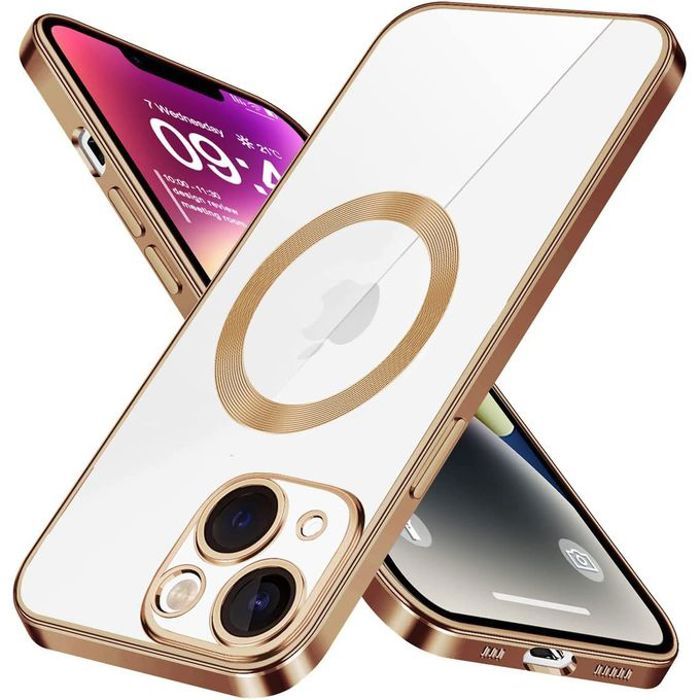 Pochette IPhone 14 Plus transparent MagSaf anti-collision Haut Qualité gold