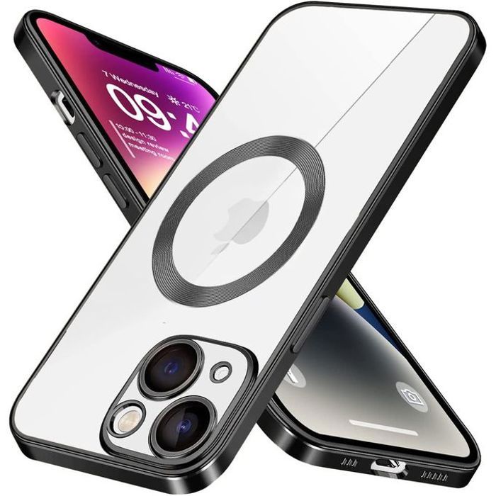 Pochette IPhone 14 Plus transparent MagSaf anti-collision Haut Qualité Noir