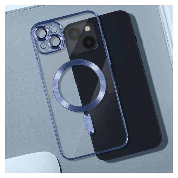 Pochette IPhone 14 Plus transparent MagSaf anti-collision Haut Qualité Bleu