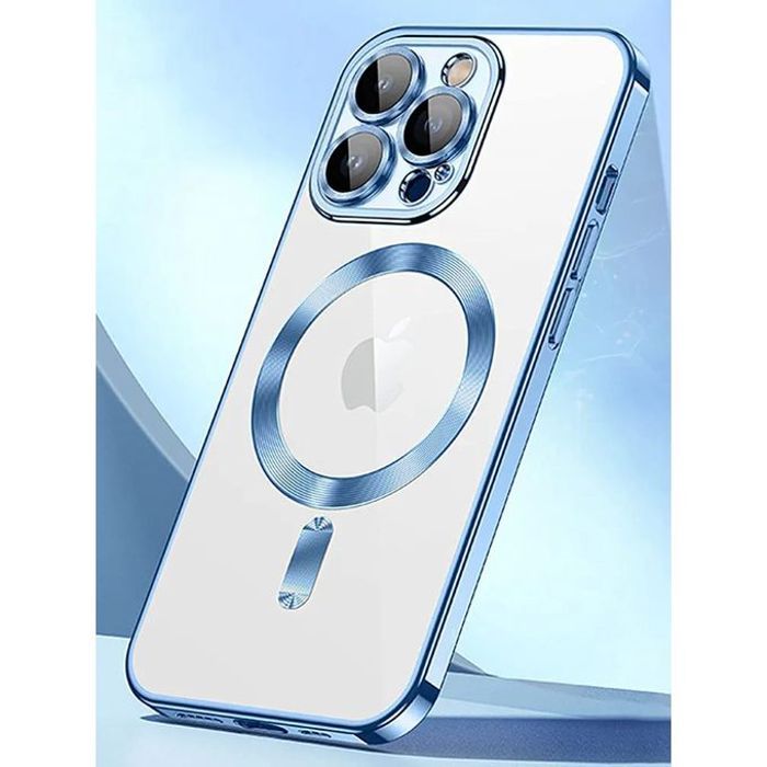 Pochette IPhone 14 transparent MagSaf anti-collision Haut Qualité Bleu