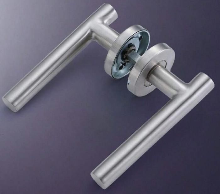 Poignées de Porte sur Rosaces à Cylindre - Marjane - Acier Inox 304 - Gris - Simple - Design Élégant