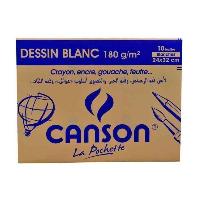 Papier à dessin - Canson - Blanc - 180g - 24x32cm - 10 feuilles