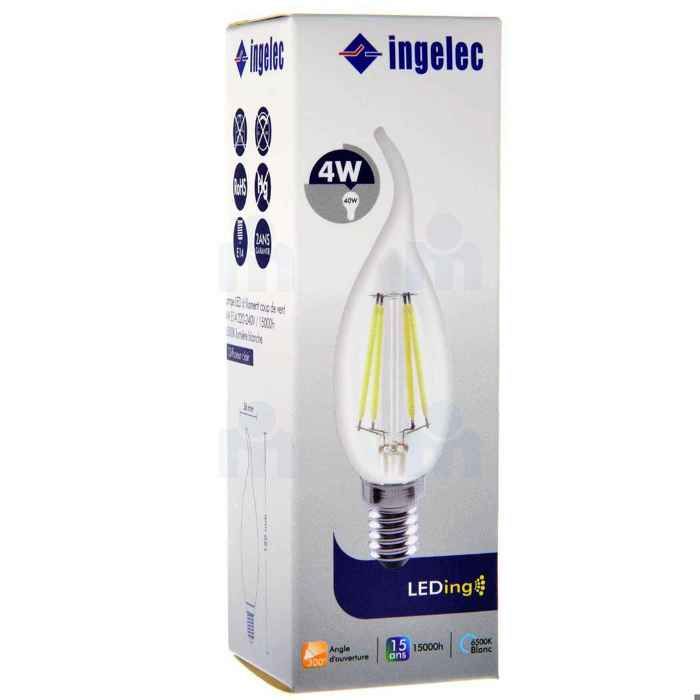 Ampoule LED à filament coup de vent 4W E14 6500K lumière blanche - INGELEC