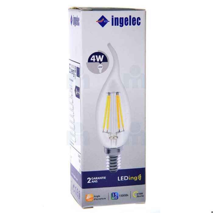 Ampoule LED à filament coup de vent 4W E14 2700K lumière jaune - INGELEC