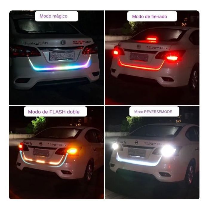 Bande d'éclairage LED multicolor du coffre de voiture, feu arrière 12V RGB 120cm