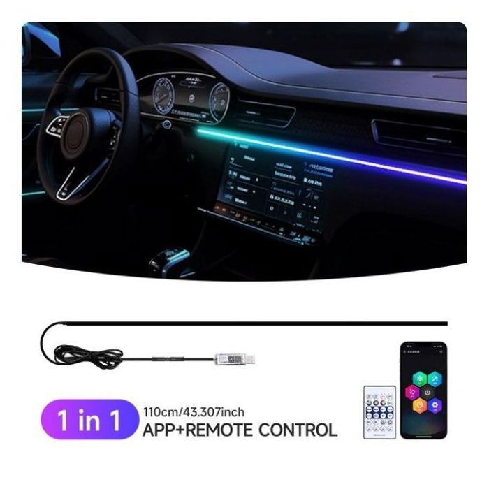 Lumière ambiante LED pour voiture, 64 documents, bandes acryliques, 110cm, couleurs RGB,application