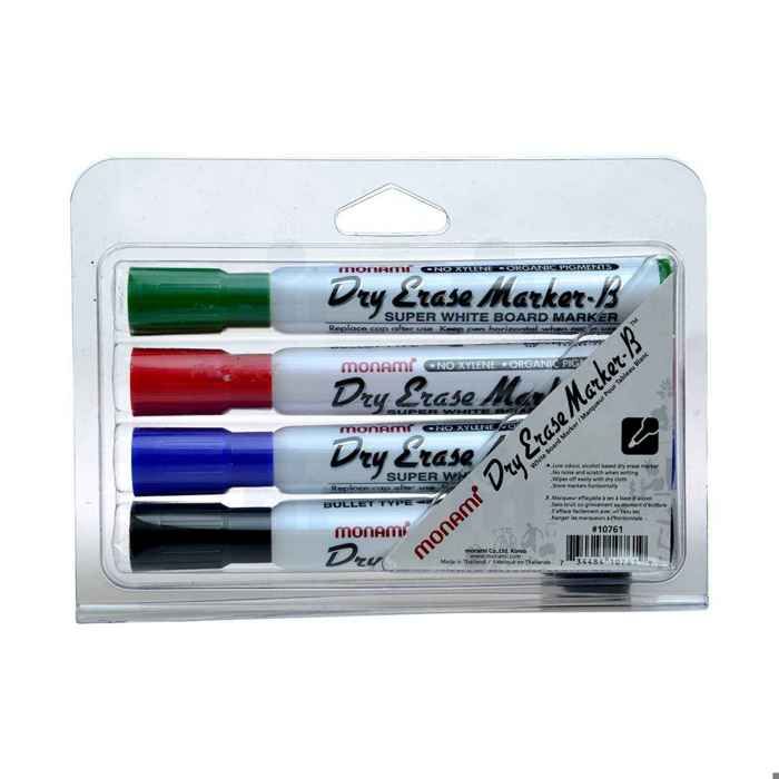 Marqueur effaçable à sec - MONAMI - Multicolore - Lot de 4 - Pointe fine - Opaque