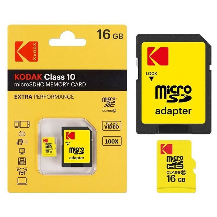 Kodak Carte mémoire Micro SD 16 GB avec adaptateur ultra-rapides 100Mo/s performante