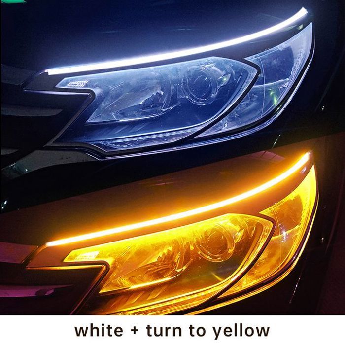 Feux de jour LED pour voiture,bande Flexible et étanche,feux de voiture,feux de freinage,60CM,2pes White To Yellow