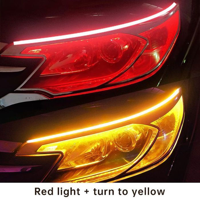 Feux de jour LED pour voiture,bande Flexible et étanche,feux de voiture,feux de freinage,60CM,2pes Red To Yellow