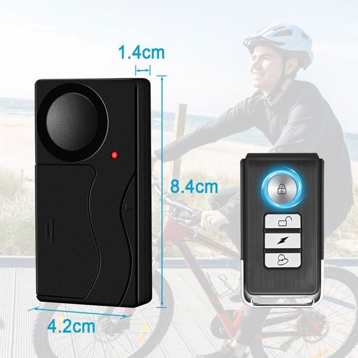 Alarme antivol sans fil avec télécommande,alarme de vibration pour porte,sécurité antivol pour vélo
