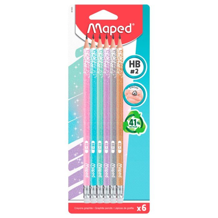 Crayon à papier - MAPED - Glitter Deco Pastel - 6 pièces - Couleur Pastel - Ergonomique